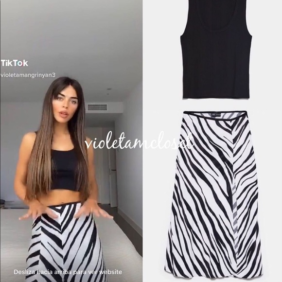 NWT Zara Black & White Zebra Print Satin Skirt - Picture 4 of 11